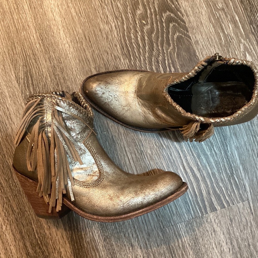 Unique Liberty Black Gold Fringe Booties